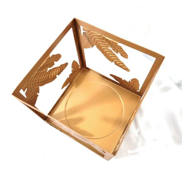 New Partylite Gold Square Metal Jar Candle Holder P92779 Leaves NIB - Picture 9 of 10